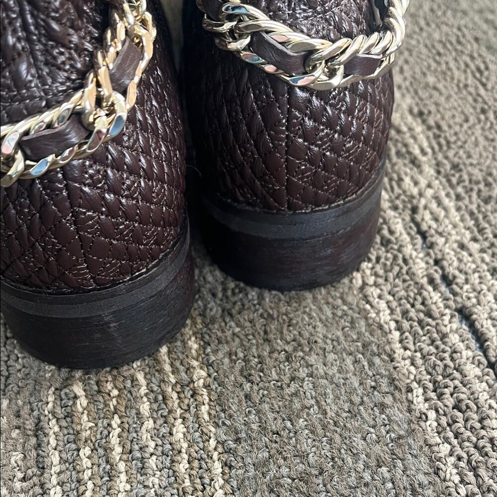 Cole Haan Idina Brown Stretch Leather Riding Boots with Chain Detail - Picture 4 of 11